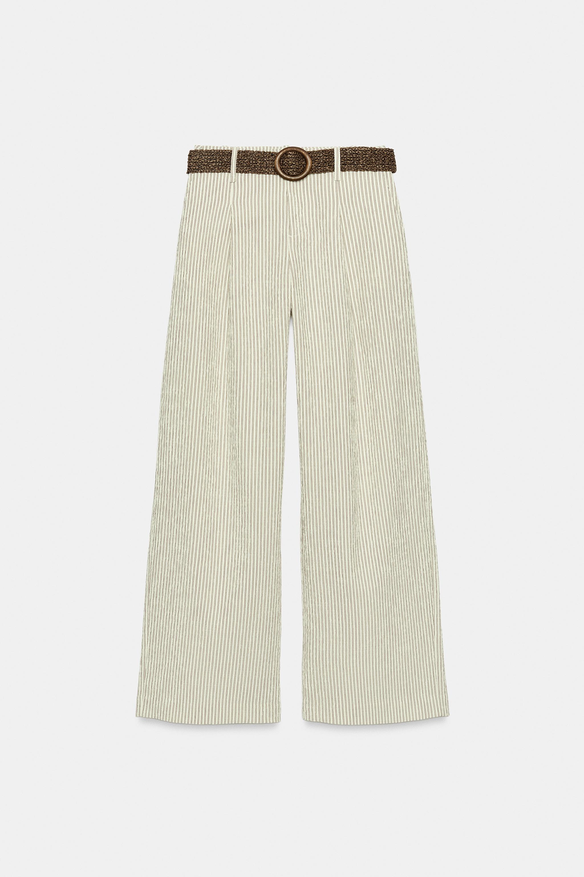 WIDE STRIPED BELTED PANTS
